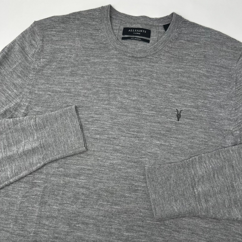 AllSaints Mode Merino Wool Crew‎ Neck Sweater Mens XL Gray Knit Pullover *Read